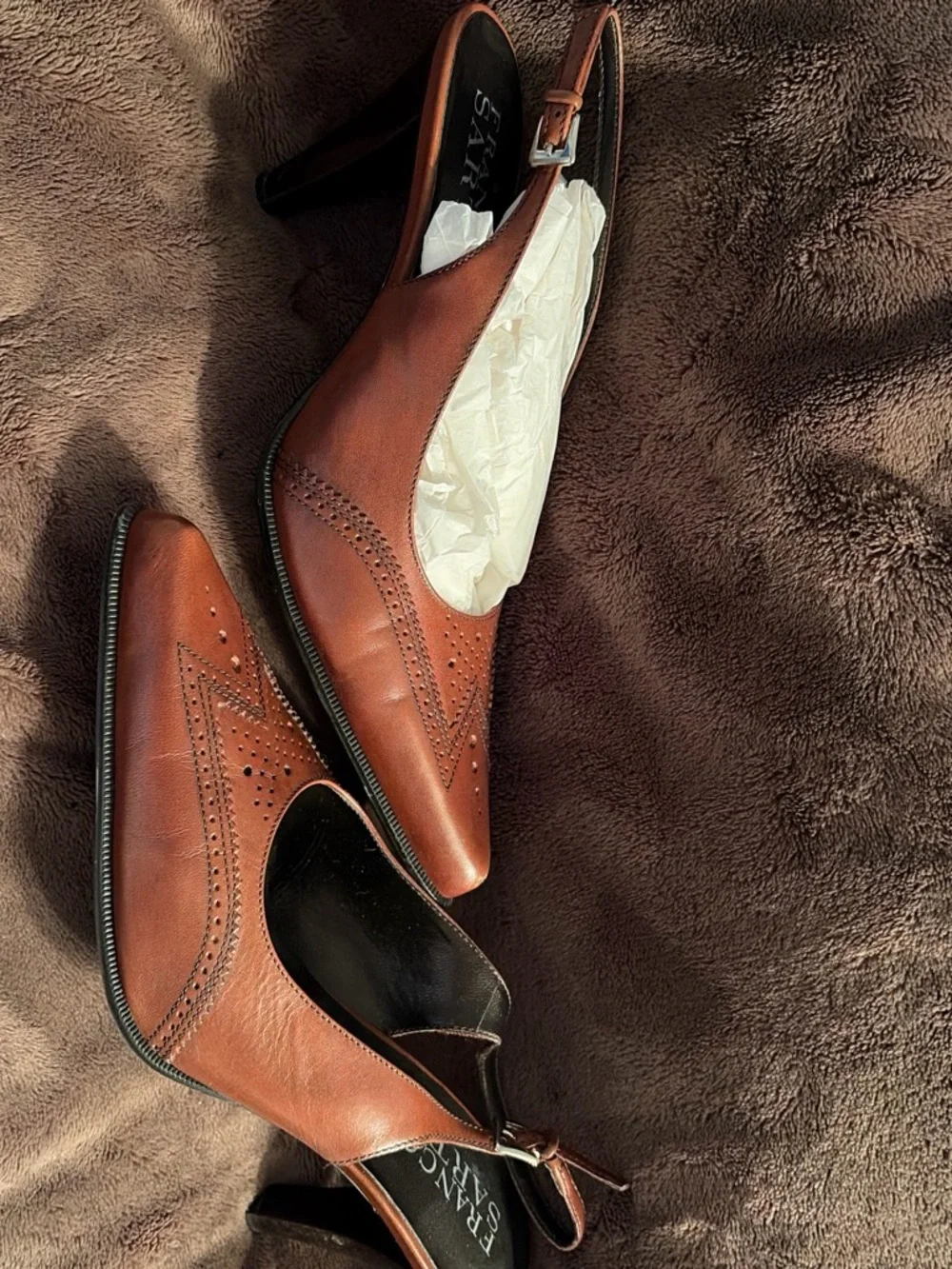 Franco Sarto Cognac Brown Leather Slingback Heels